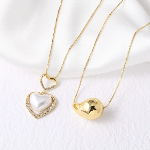 Kupfer Anhänger Halskette Herz Künstliche Perle Zirkon Wassertropfen Bohnen Stil Vergoldet Elegante Schmuck Geschenk Für Damen
