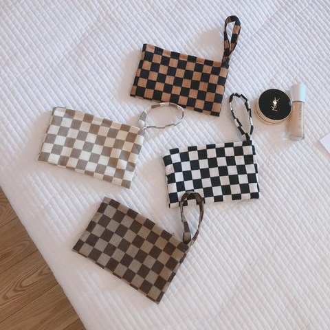 Vintage Corduroy Floral Checkered Mobile Phone Bag Mini Handbag Zipper Wristlet Pouch Organizer Makeup Wallet For Women