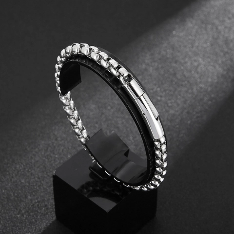 Pulsera de Cadena de Caja Minimalista de Acero Inoxidable para Hombre Hip Hop Acero de Titanio Oro Plata Negro Joyería
