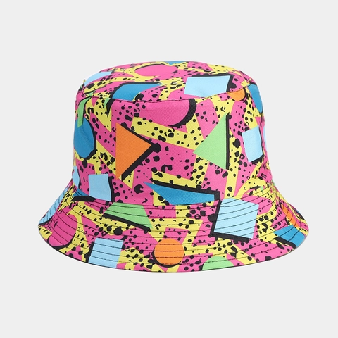 Reversible Bucket Hat Polyester Printed Sun Protection Outdoor Memphis Geometric Cartoon Duck Unisex Fisherman Cap