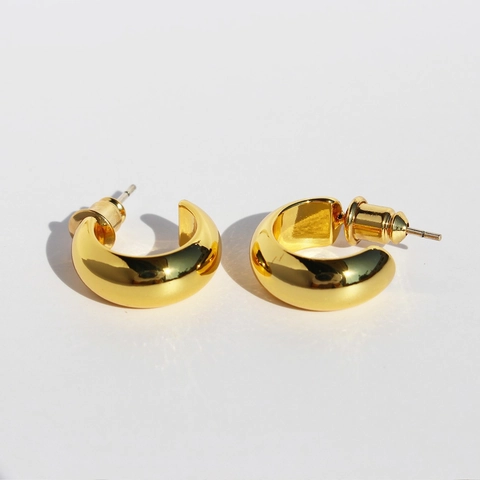Chunky Hoop Earrings Brass With 925 Sterling Silver Earring Post C-Shaped High Polish Gold Plated Minimalist Daily Work