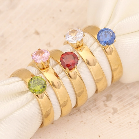 Edelstahl Ring Bunter Runder Edelstein Vergoldet Minimalistischer Ins Stil Mode Schmuck Für Frauen