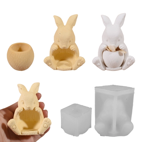 Rabbit And Striped Cylinder Candlestick Silicone Molds DIY Plaster Resin Casting Heart Shaped Bunny Home Decor Crafting Tools