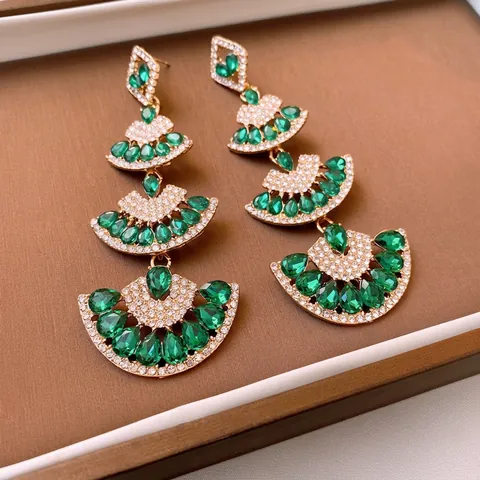 Luxe Gelaagde Waaiervormige Hangoorbellen Met 925 Sterling Zilveren Oorknopje Legering Strass Voor Dames Feest