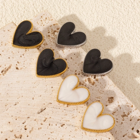 Heart Stud Earrings 304 Stainless Steel Enamel Drip Oil Twisted Rope Border Vintage Elegant Jewelry For Women