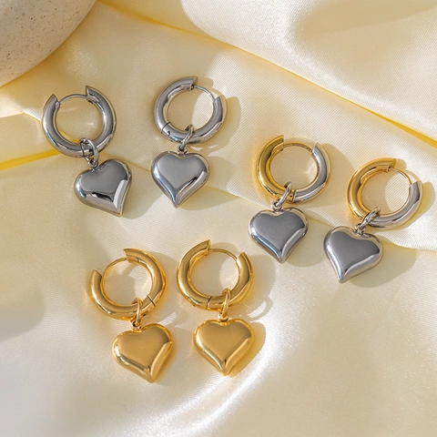 Orecchini A Cerchio Con Pendente A Cuore Acciaio Inossidabile Titanio Minimalista Francese Colore Contrasto Donna