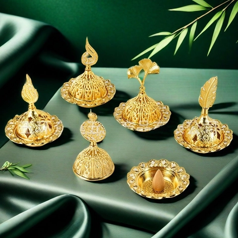 Brûleur De Bakhoor Alliage Or Creux Style Arabe Encensoir Moyen Orient Décoration De Bureau Support Religieux
