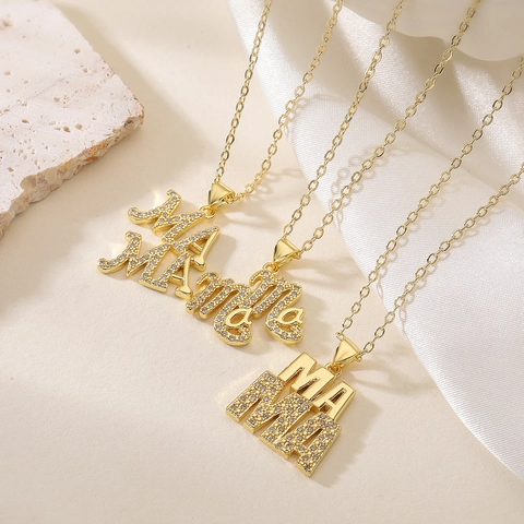 Mama Letter Pendant Necklace 18K Gold Plated Copper Zircon Inlaid Fashion Jewelry Mother Day Gift For Women