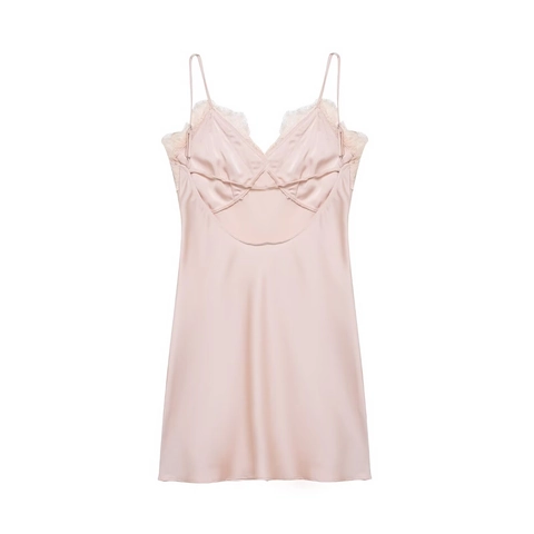 Camicia Da Notte Elegante In Raso Con Pizzo Scollo A V Schiena Incrociata Mini Abito Da Notte Sexy Per Donne