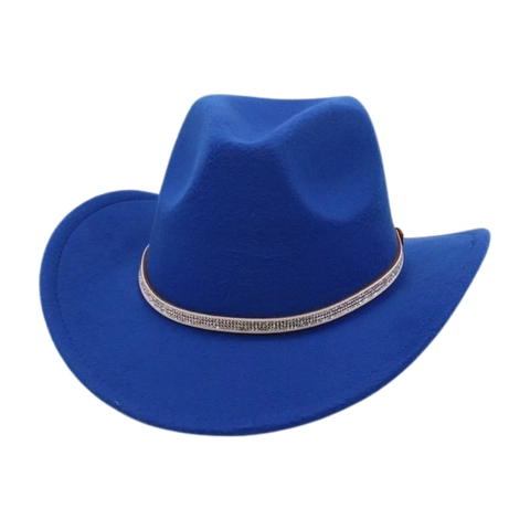 Chapeau De Cowboy Western Feutre Large Bord Fedora Avec Bande De Strass Style Ethnique Rétro Pour Hommes Femmes
