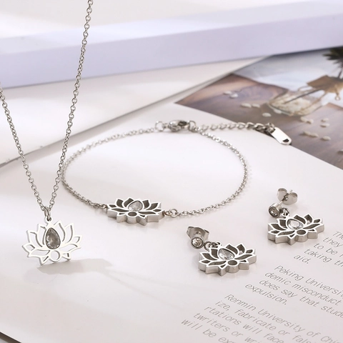 Gioielli Fiore Di Loto Collana Orecchini Bracciale Acciaio Inossidabile Zircone Cavo Pendente Goccia D'acqua Minimalista Moda Donna