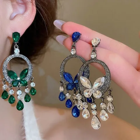 Alloy Strass Schmetterling Quaste Ohrringe Mit 925 Sterling Silber Ohrstecker Vintage Luxus Elegant Schmuck
