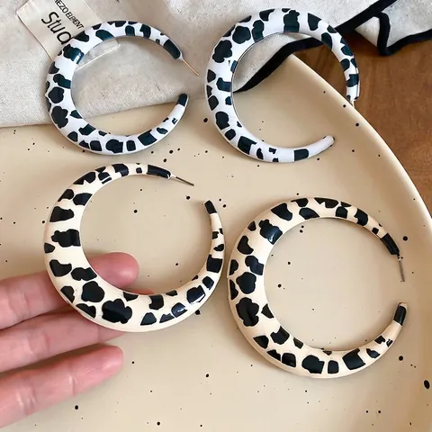 Hoop Ohrringe Mit Silver Earring Post Legierung Kuhmuster Leopard Rund Retro Y2K Mode Schmuck Für Damen