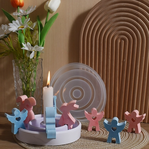 Moldes De Silicona Conejo Ángel Base Portavelas Redonda Escalonada DIY Hecho A Mano Resina Epoxi Yeso Aromaterapia Artesanía Pascua