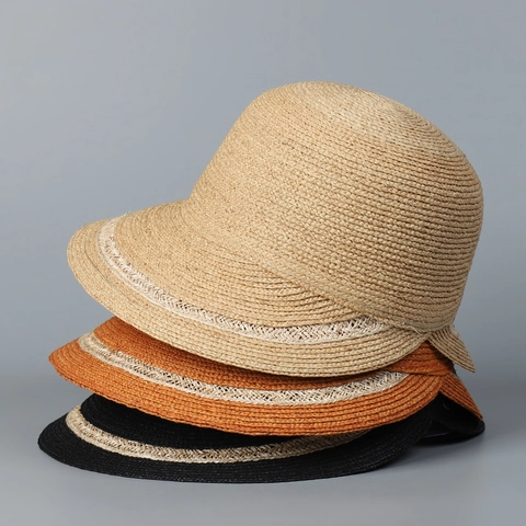 Cappello Da Sole In Paglia Di Rafia Tesa Larga Cupola Rotonda Traspirante Estate Spiaggia Vacanze Elegante Cloche Donna