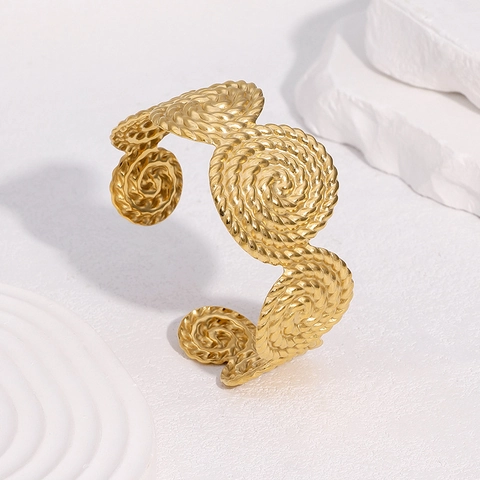 Spiral Rope Texture Stainless Steel Cuff Bracelet 18K Gold Plated Vintage Geometric Open Adjustable Jewelry For Women
