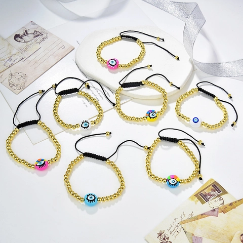 Pulsera de Cuerda Trenzada a Mano Con Cuentas de Cobre Ojo Turco Chapado en Oro Ajustable Joyería Étnica Bohemia Para Hombre Mujer