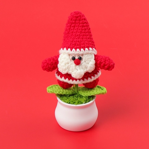 Ornement Plante en Pot Père Noël Crochet Fait Main Tricoté Laine Décoration de Table Festive Cadeau de Noël Décoratif