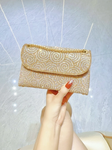 Borsa Da Sera Pochette Donna Con Strass Motivo A Spirale Catena In Metallo Lusso Piccola Borsa A Tracolla Party