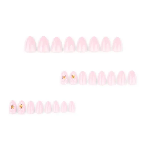 Press On Nails Short Almond Shape 3D Relief Flower Design Pink Gradient Sweet Elegant Style For Women High Gloss