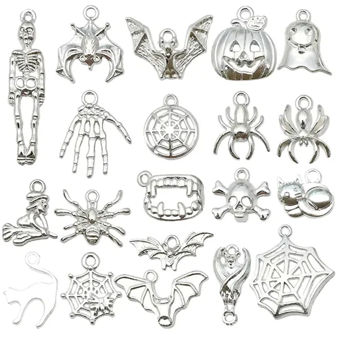 Antiek Zilveren Legering Halloween Hangers Geest Vleermuis Spinnenweb Pompoen Schedel Charms Voor DIY Sieraden Maken