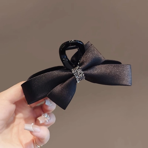 Satin Schleife Haarkralle Strass Haargummi Elegante Französische Stil Haaraccessoires Für Frauen