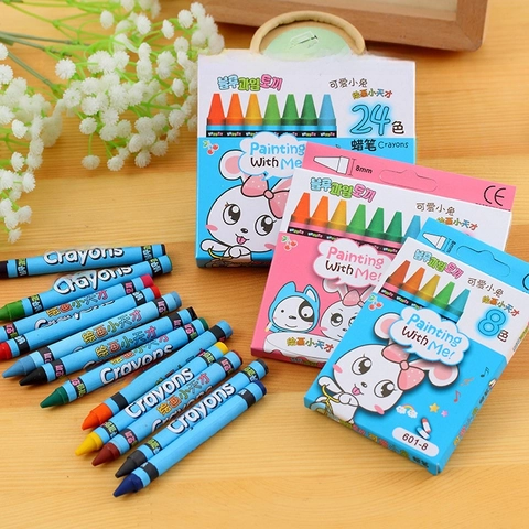 Colorful Cartoon Crayons For Kids Students Drawing Painting School Art Supplies Wax Wrapped Cute Animal Patterns