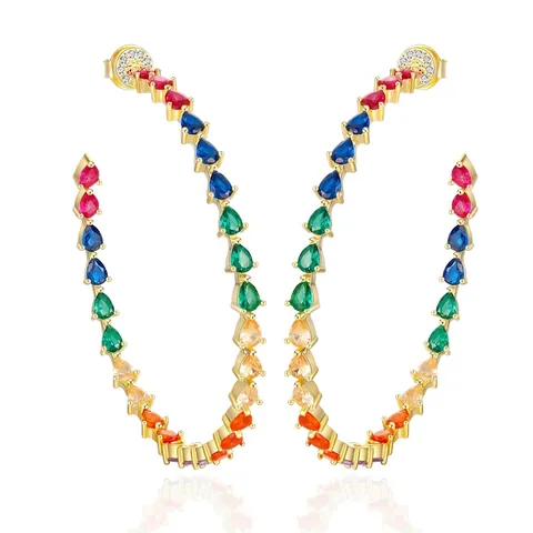 Orecchini A Cerchio Con Zirconia Cubica Colorata Taglio A Pera Per Donna Con Perno In Argento Sterling 925 Placcato Oro 14K