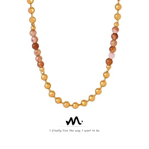 Collar de Cuentas de Acero de Titanio Vintage Piedra Natural Cuentas Doradas Collar Hecho a Mano para Mujer Joyería Estilo Antiguo