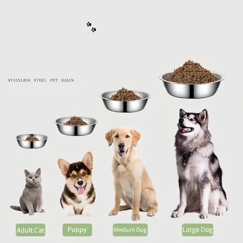 Stainless Steel Pet Bowl Durable Thickened Dog Cat Feeding Basin Bite Resistant Polished Water Dish For Puppies And Kittens