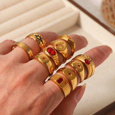 Vintage Edelstahl Ring Mit Strass Achtzackiger Stern Siegelring Schmuck Für Damen Nicht Verblassend Geometrischer Retro Stil