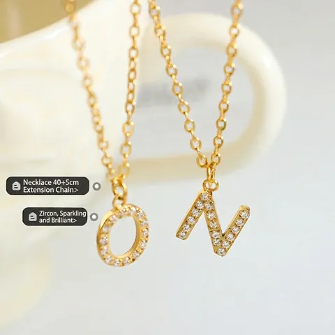 Initial Hanger Ketting 18K Verguld Titanium Staal Zirkonia Minimalistische Sieraden Voor Dames