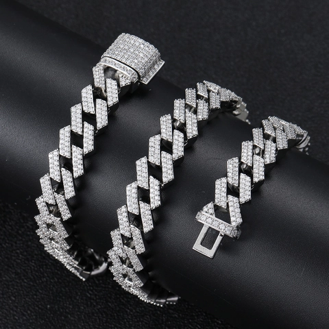 Hip Hop 12mm Rhombus Cuban Link Necklace For Men 18K Gold Silver Plated Iced Out Cubic Zirconia Chain Necklace Jewelry
