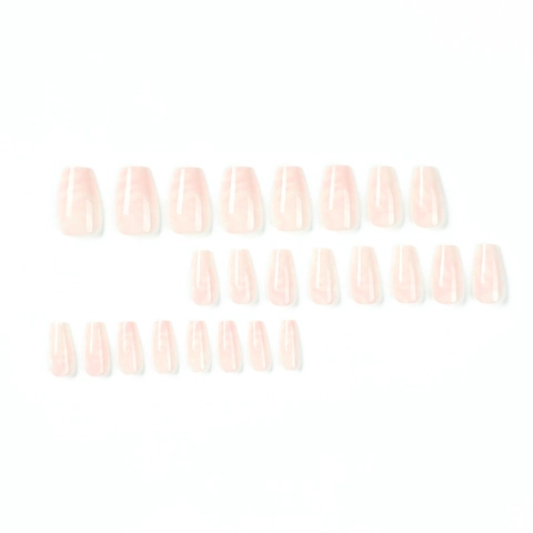 Press On Nails Roze Marmer Coffin Vorm Smudge Design Glanzende Kunstnagels Voor Vrouwen