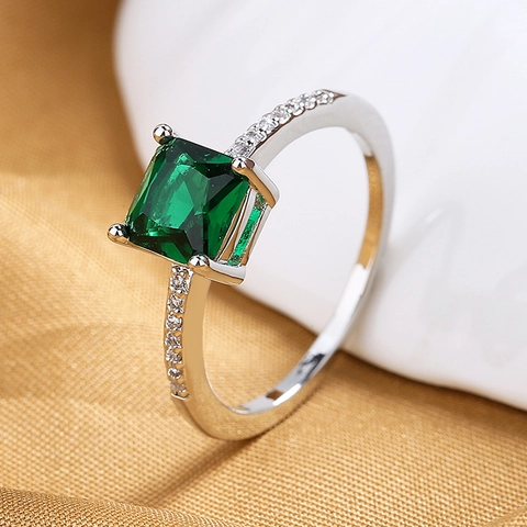 Vintage Smaragdgroen Vierkant Edelsteen Koperen Ring Voor Vrouwen Minimalistische Micro Pave Strass Verlovingsring Vingerring Sieraden