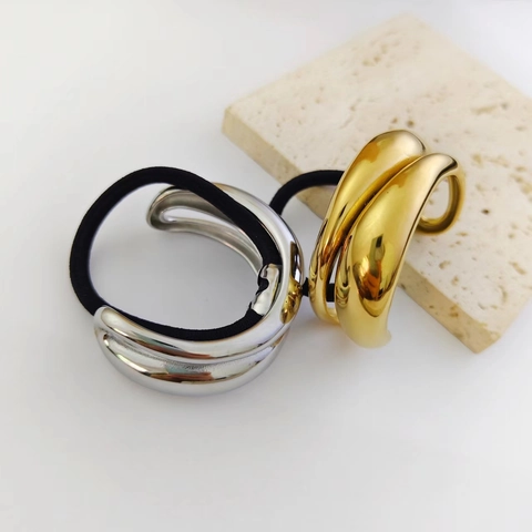 Elastico Capelli Minimalista Acciaio Inossidabile Irregolare Curvo per Donna Oro Argento Galvanico Alta Elasticità Anello Capelli Metallo Moda Accessori