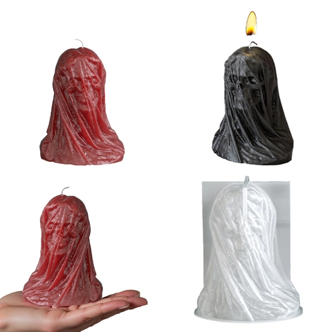 Stampo In Silicone Per Scheletro Velato Per Produzione Candele Fai Da Te Halloween Mietitore Teschio Fantasma Ornamento Gotico