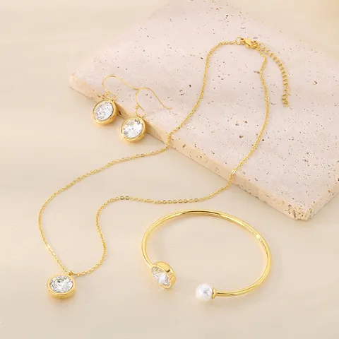 Edelstahl Rund Zirkonia Anhänger Halskette Haken Ohrringe Muschel Künstliche Perle Armband Schmuck Für Damen Mode Accessoire