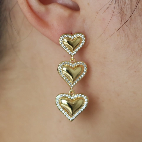 Mode Kupfer 18K Vergoldete Zirkonia Herz Ohrringe Light Luxury Herzförmige Tropfenohrringe Schmuck Geschenk Damen