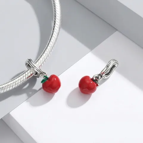 Roter Apfel Frucht Anhänger 925 Sterlingsilber Emaille Charm Für DIY Armband Halskette Süßer Schmuck Zubehör