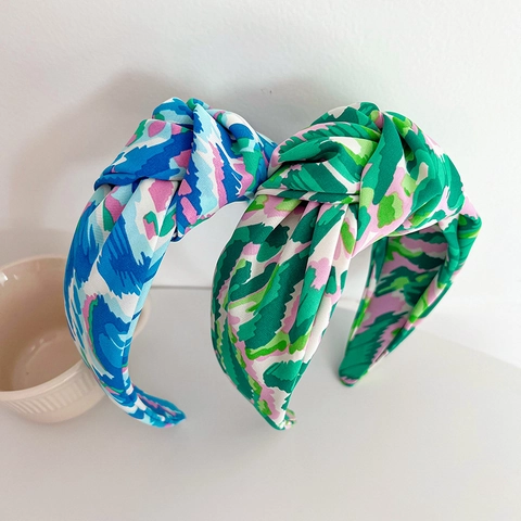 Women Printed Knotted Headband Wide Brim Fabric Hairband Bohemian Style Abstract Floral Vintage Hair Accessories