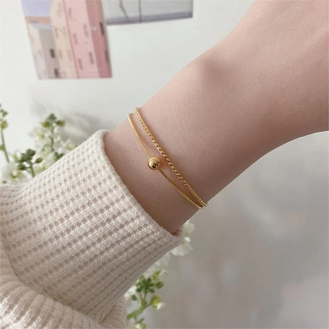 Bracciale A Catena Di Serpente In Argento Sterling 925 Minimalista Ciondolo A Perla Tonda Gioielli Geometrici Per Donne Elegante