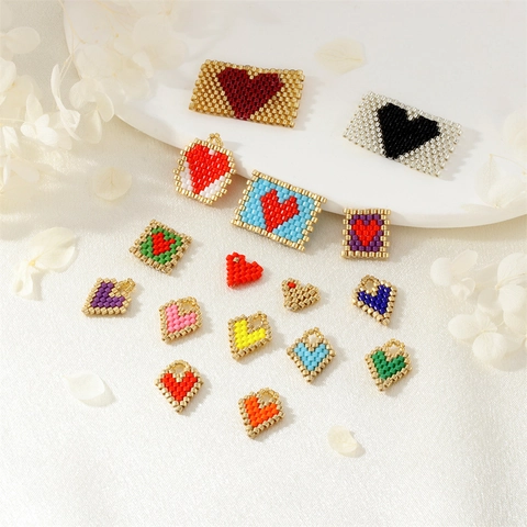 Heart Charms Hand Woven Glass Seed Beads Geometric Colorful Pendant For DIY Jewelry Making Necklaces Earrings Accessories