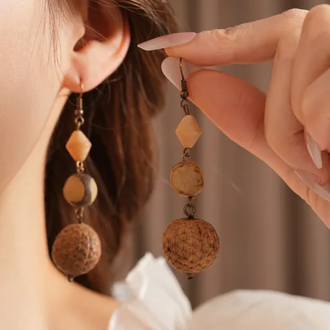 Pendientes Colgantes De Bellota Étnicos Vintage Cobre Semilla De Fruta Con Poste De Plata Joyería Estilo Bohemio Bosque
