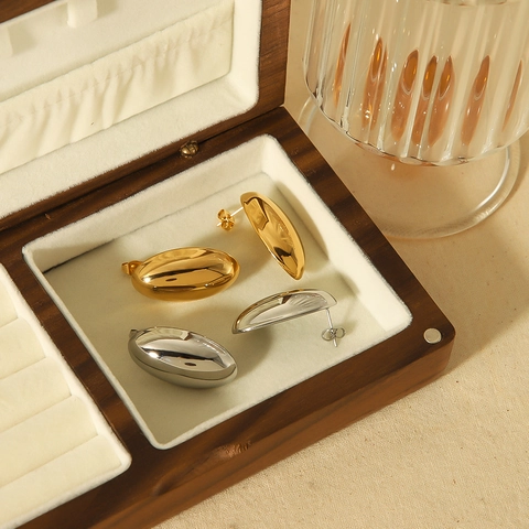 Ovale Bohnen Ohrstecker Edelstahl 18K Vergoldet Glatt Geometrisch Minimalistisch Nischen Design Schmuck Für Damen