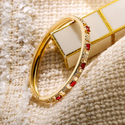 Brazalete Pulsera Cobre Chapado En Oro 18K Circonita Esmalte Trébol Flor Joyería De Moda De Lujo Para Mujer