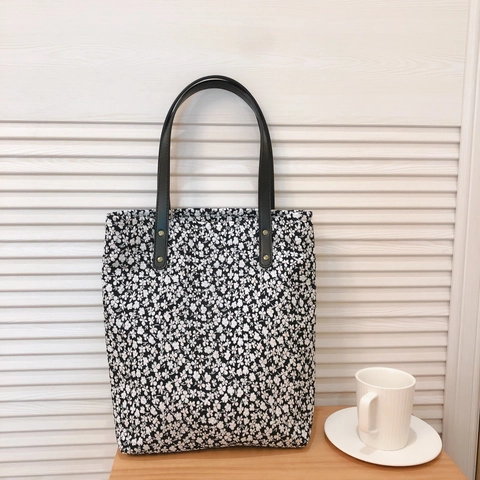 Sac Fourre-Tout En Toile À Imprimé Floral Avec Lanières En Cuir Et Rivets Esthétique Vintage Grande Capacité Sac À Main
