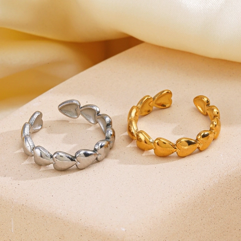 Anillo Abierto De Corazones Enlazados De Acero Inoxidable Chapado En Oro De 18K Ajustable Joyería Minimalista Para Mujer