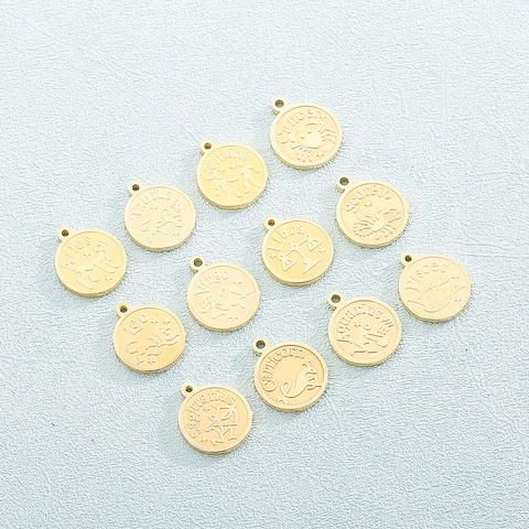 Dijes De Disco Redondo De Constelación Del Zodiaco De Acero Inoxidable Para Hacer Joyas DIY Estilo De Astrología Minimalista