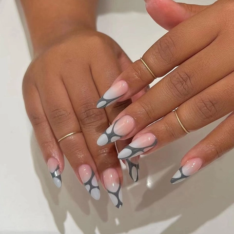 Mandelform Künstliche Fingernägel Glänzend Abstraktes Muster Modern Modisch Künstliche Nägel Für Frauen Täglicher Gebrauch
